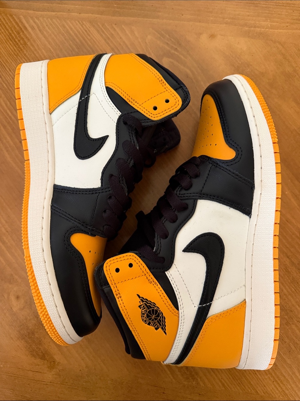 Nike Air Jordan 1 High Top Sneakers in White, Black & Yellow